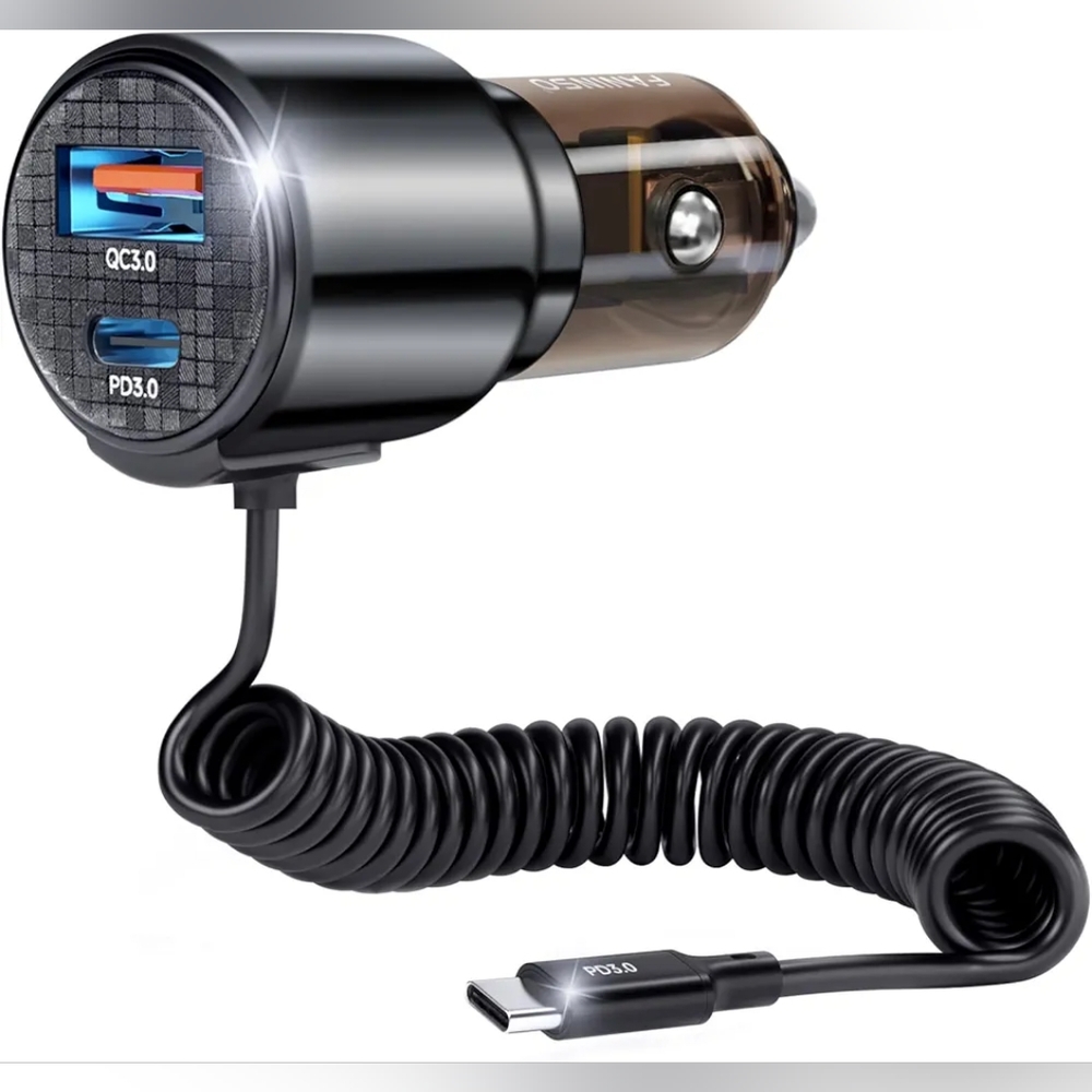 110W USB C Car Charger Fast Charging, with 5.7ft Type C Retractable Coiled Cable